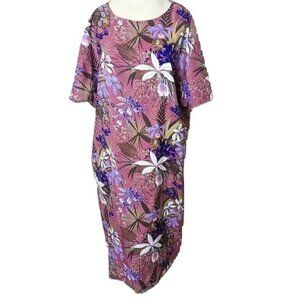 Vintage 70's Hawaiian Shift Dress Boho Coastal Grandma Tropical Floral Mumu Tiki